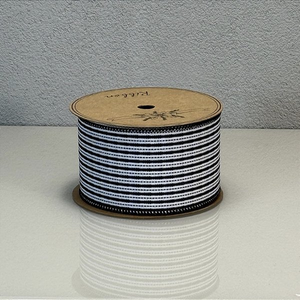 Fita Decorativa Listrada Branca e Preta 6.3cm x 9.14m