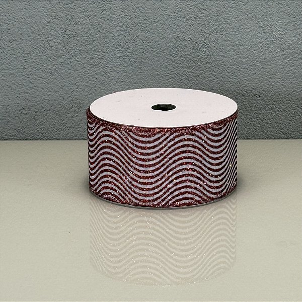 Fita Decorativa Listrada Branca e Vermelha 6.3cm x 9.14m