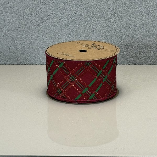 Fita Decorativa Listrada Verde e Vermelha 6.3cm x 9.14m