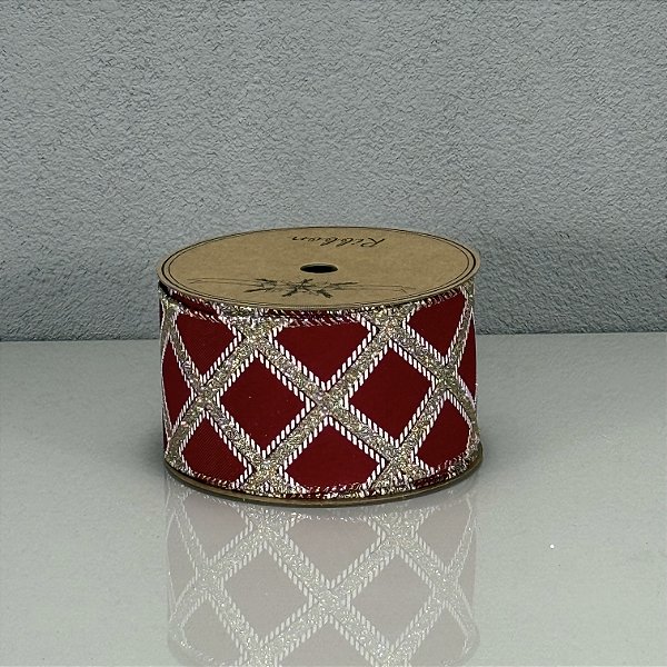 Fita Decorativa Losango Vermelho Escuro e Verde 6.3cm x 9.14m