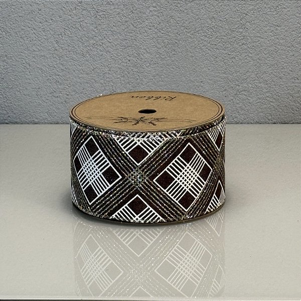 Fita Decorativa Marrom e Branca 6.3cm x 9.14m