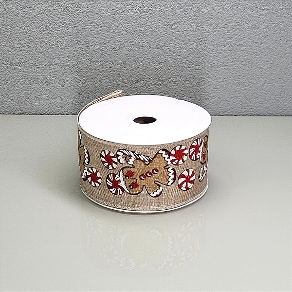 Fita Decorativa Natalina com Estampa Gingerbread 6.3cm x 9.14m