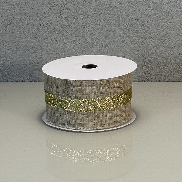 Fita Decorativa Natural com Dourado 6.3cm x 9.14m