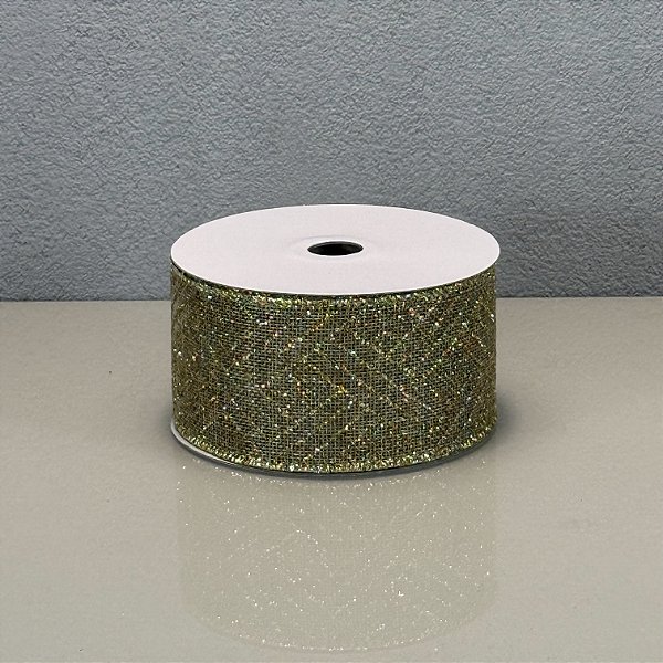 Fita Decorativa Natural com Dourado em Juta 6.3cm x 9.14m