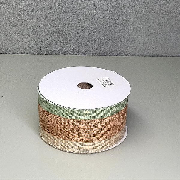 Fita Decorativa Verde Marrom e Creme 6.3cm x 9.14m