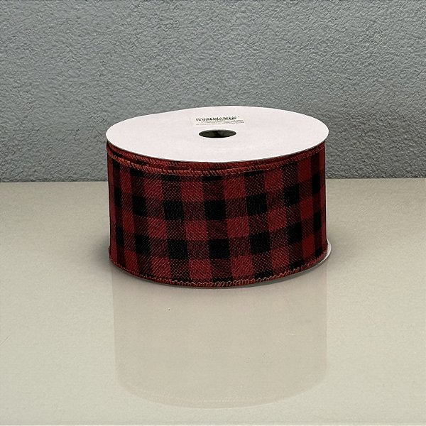Fita Decorativa Vermelha e Preta Xadrez 6.3cm x 9.14m