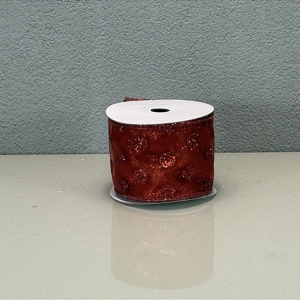 Fita Decorativa Voal Vermelha com Poá 6.3cm x 9.14m
