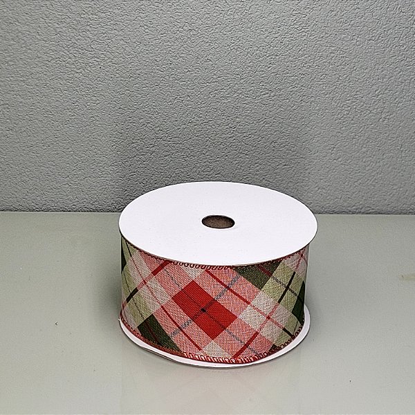 Fita Decorativa Xadrez Creme Vermelho e Verde 6.3cm x 9.14m