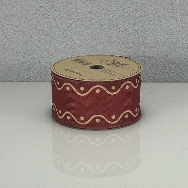 Fita Decorativa Aramada Natalina Vermelha 6,3cm x 9,14m