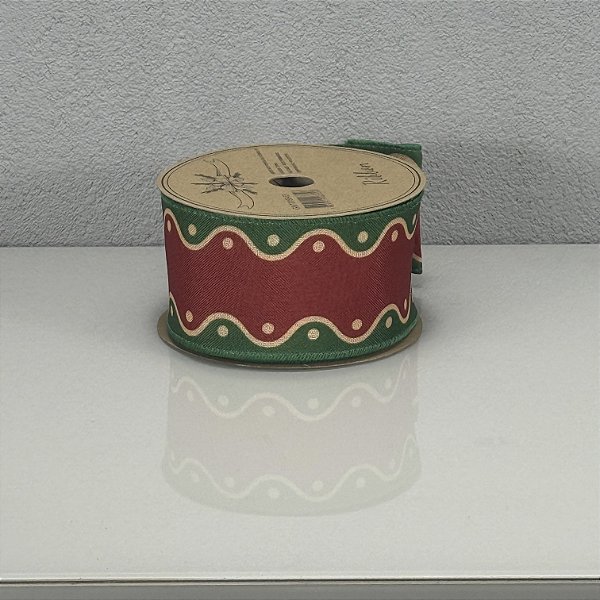 Fita Decorativa Aramada Verde e Vermelho 6,3cm x 9,14m