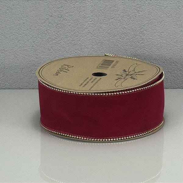 Fita Decorativa Aveludada Aramada Vermelha 6,3cm x 9,14m