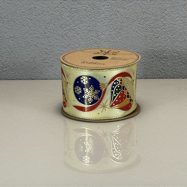 Fita Decorativa Natalina Estampa Bolas 6,3cm x 9,14m