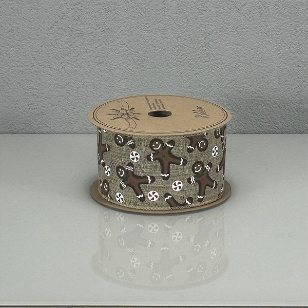 Fita Decorativa Estampa Gingerbread 6,3cm x 9,14m