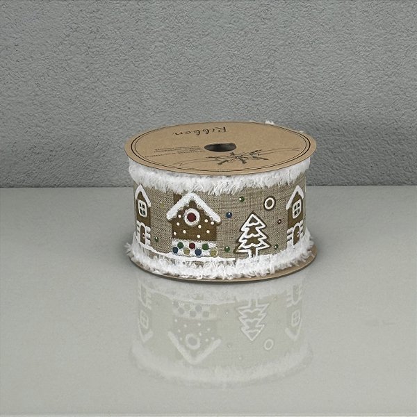 Fita Decorativa Estampada Casa Gingerbread 6,3cm x 9,14m