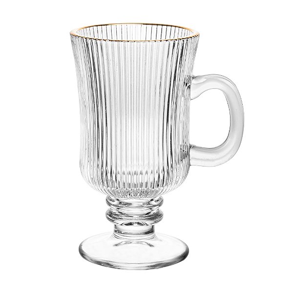 Conjunto 4 Taças de Cappuccino de Vidro com Fio de Ouro Lines 240ml - Wolff