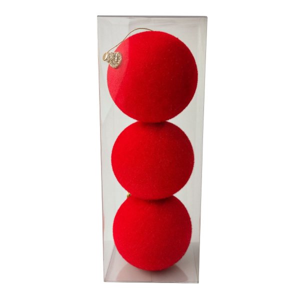 Conjunto 3 Bolas de Natal Flocada Vermelha 8cm