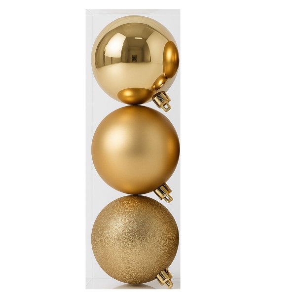Conjunto 3 Bolas de Natal Mix Champanhe 10cm