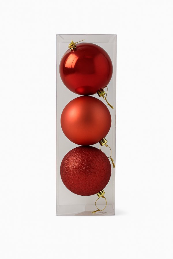 Conjunto 3 Bolas de Natal Mix Vermelho Escuro 10cm