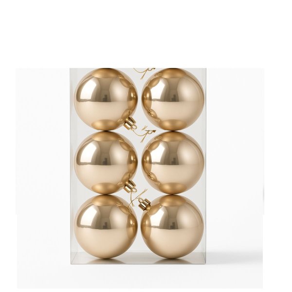 Conjunto 6 Bolas de Natal Brilhante Champanhe 8cm
