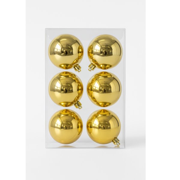 Conjunto 6 Bolas de Natal Brilhante Dourada 8cm