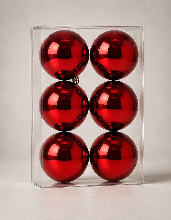 Kit 6 Bolas de Natal 8cm Vermelha Escura Brilhante