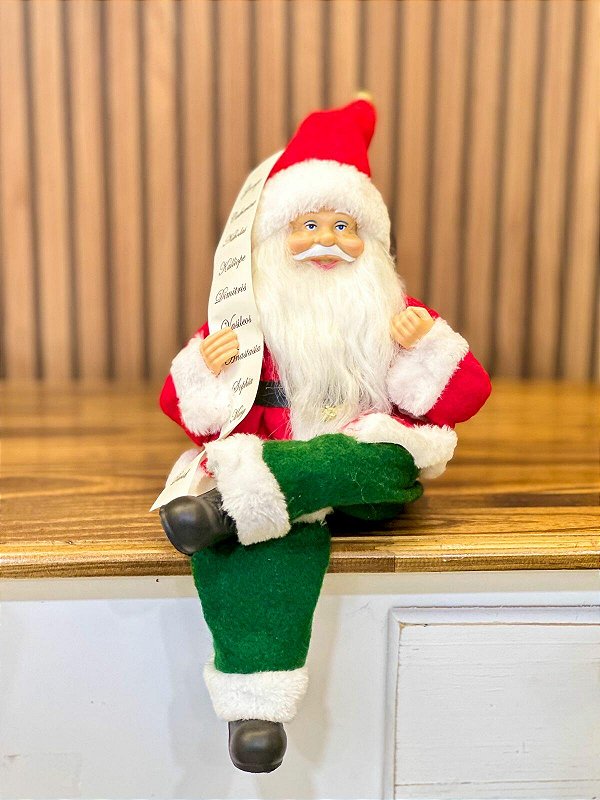 Papai Noel Verde Sentado Lista 30cm