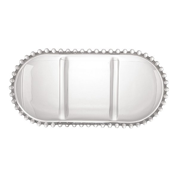 Petisqueira de Cristal com 3 Divisões Oval Pearl 30cm x 15cm x 2cm - Wolff