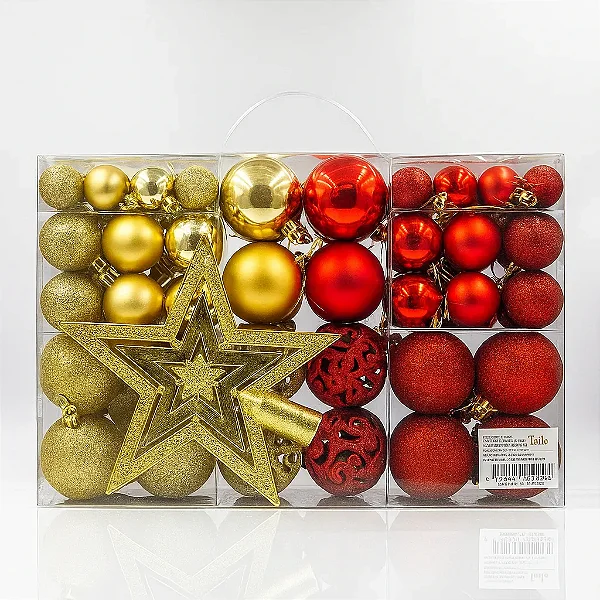 Kit Bola de Natal com 101 Peças Vermelho e Dourado
