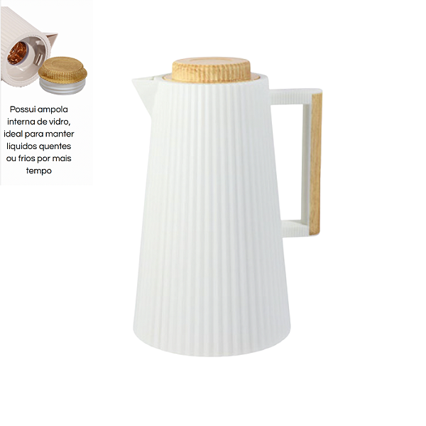 Garrafa Termica 1L Tampa e Alça Bambu Cor Branco