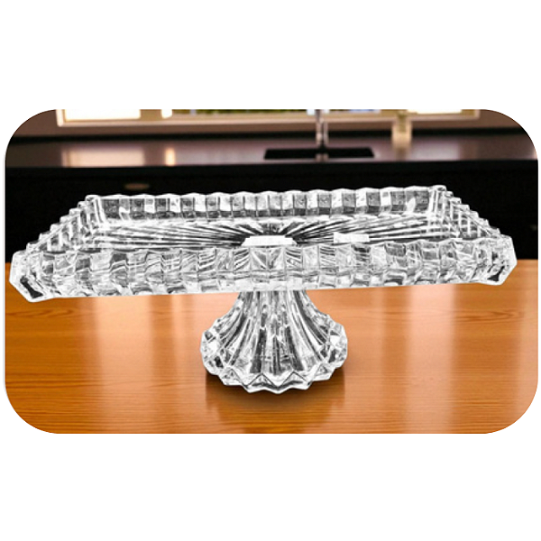 Bandeja Pequena Decorativa Cristal Lapidado com Pé 27x14x9