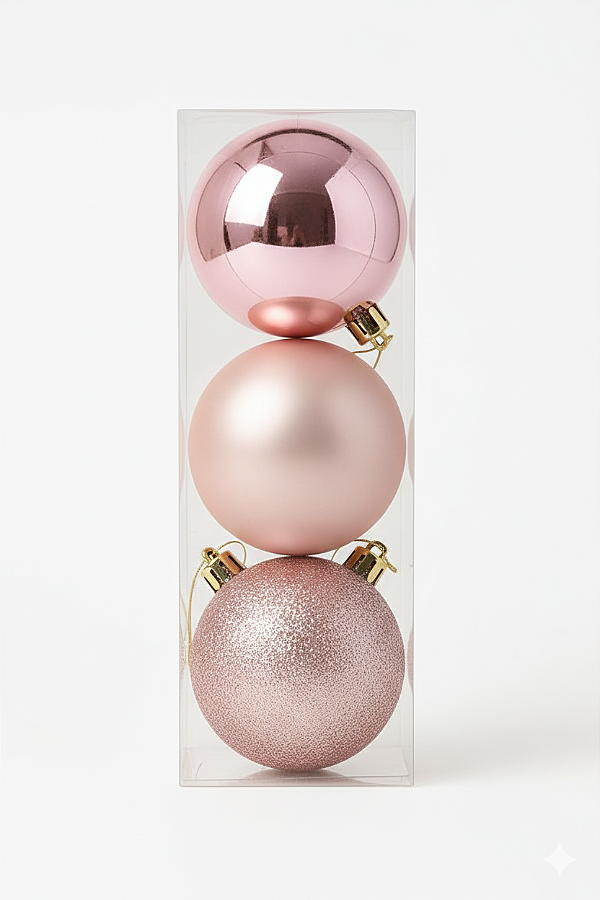 Conjunto 3 Bolas de Natal Mix Rosa Claro 10cm