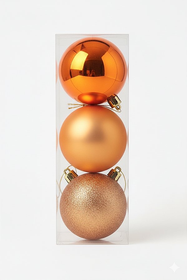 Conjunto 3 Bolas de Natal Mix Laranja 10cm