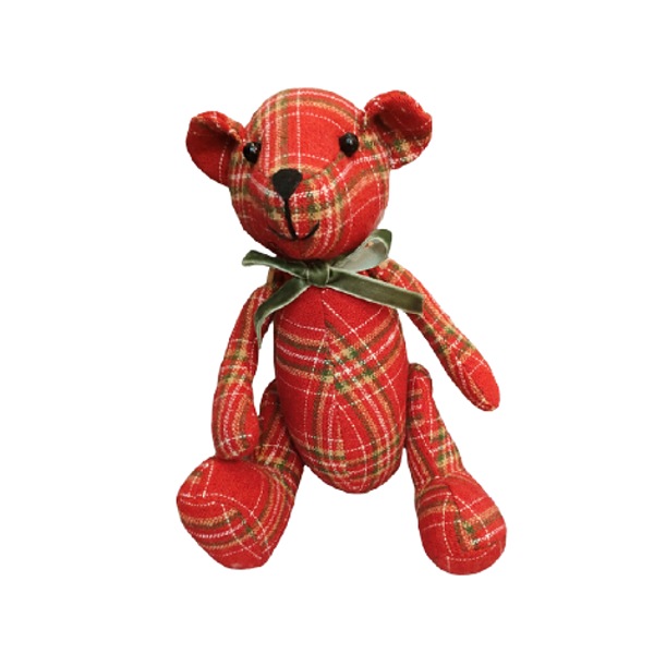 Urso em Tecido Quadriculado com Fita Pescoço Sentado 19cm