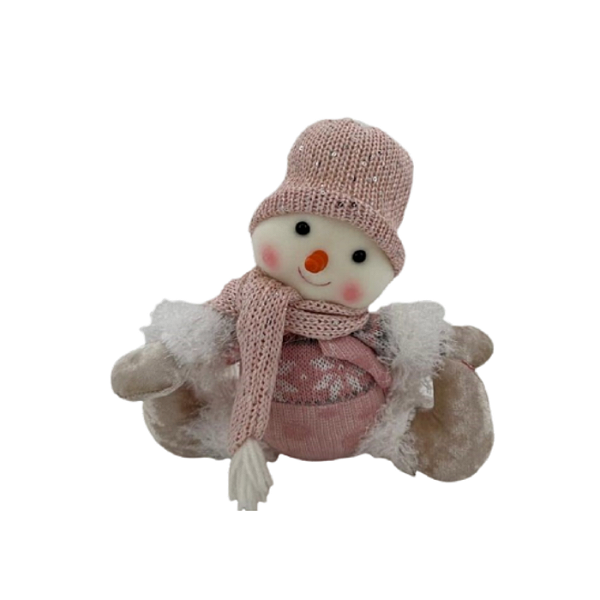 Boneco Neve Menino Sentado Cachecol Rosa 23cm