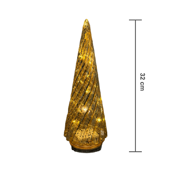 Árvore Vidro com Led Dourado 32cm