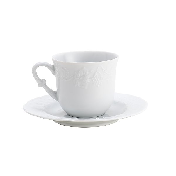 Conjunto 6 Xícaras de Café de Porcelana Limoges com Pires Vendange 100ml - Wolff