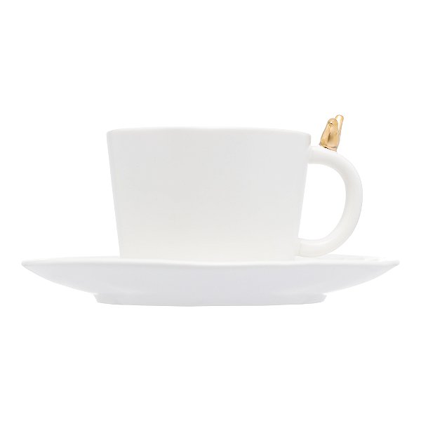 Conjunto 2 Xícaras de Chá de Cerâmica Colibri com Pires Branco 170ml - Wolff