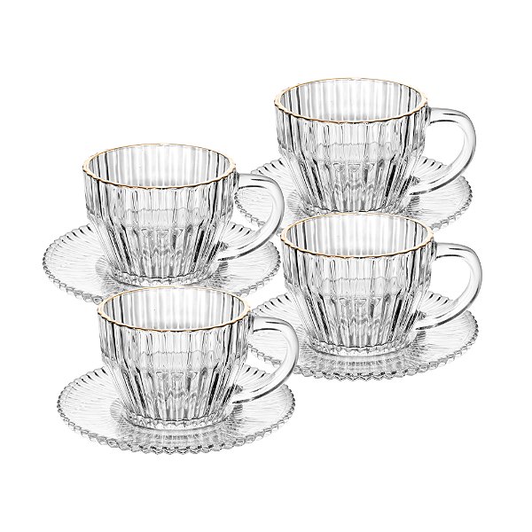 Conjunto 4 Xícaras de Café de Cristal com Fio de Ouro Império 110ml - Wolff