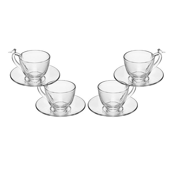 Conjunto 4 Xícaras de Café de Cristal Ecológico com Pires Bird 80ml - Wolff