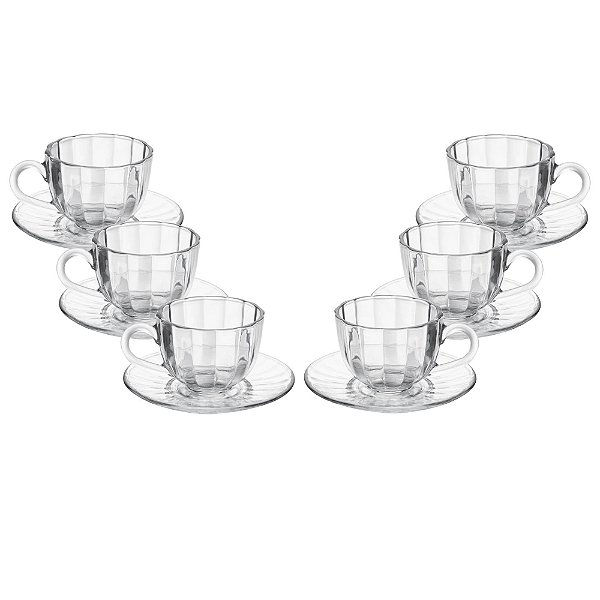 Conjunto 6 Xícaras de Café de Vidro com Pires Pétala 100ml - Wolff
