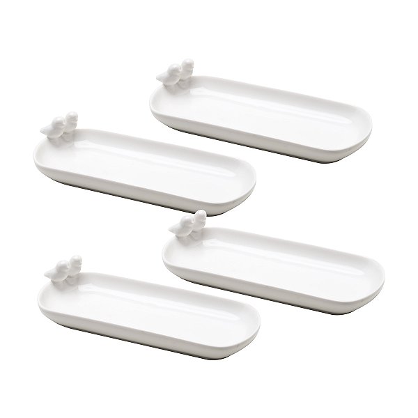 Conjunto 4 Petisqueiras de Porcelana Birds 16cm x 7cm x 3,5cm - Wolff