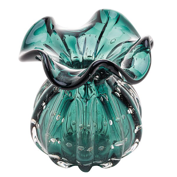 Vaso de Vidro Italy Verde Esmeralda e Dourado 10cm x 11cm - Wolff