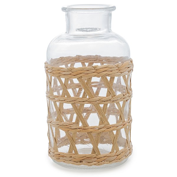 Vaso de Vidro e Fibra Natural 10cm x 19,5cm - Wolff