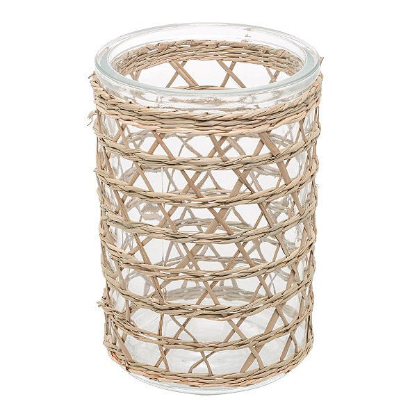 Vaso de Vidro e Fibra Natural 10cm x 13cm - Wolff