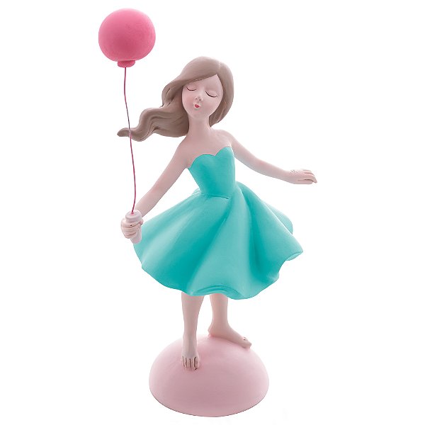 Figura Decorativa Boneca com Balão Vermelho 13cm x 8cm x 22cm - Wolff