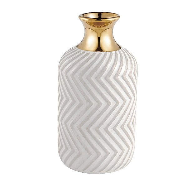 Vaso Decorativo Cerâmica Bege Dourado 23cm - Mart