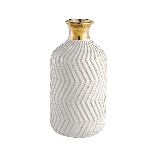 Vaso Decorativo Cerâmica Bege Dourado 18cm - Mart