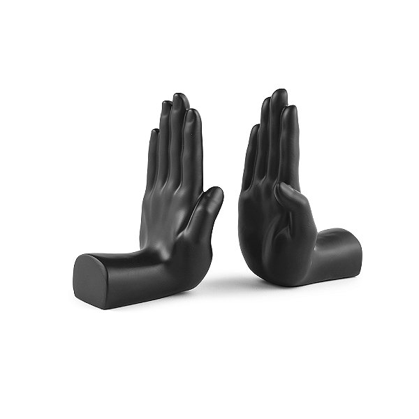 Aparador de Livros Mãos em Poliresina Preta - Mart