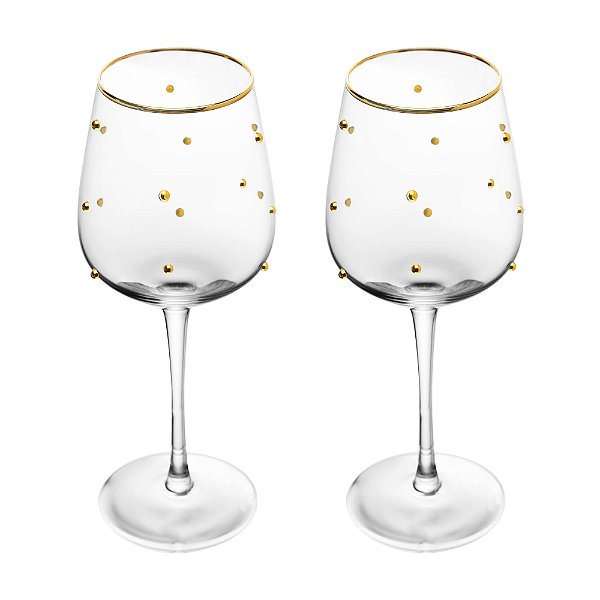 Conjunto 2 Taças de Vinho Balls Fio de Ouro 350ml Vidro - Wolff