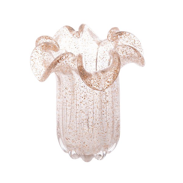 Vaso de Vidro Italy Transparente e Dourado 18cm x 18cm x 21cm - Wolff